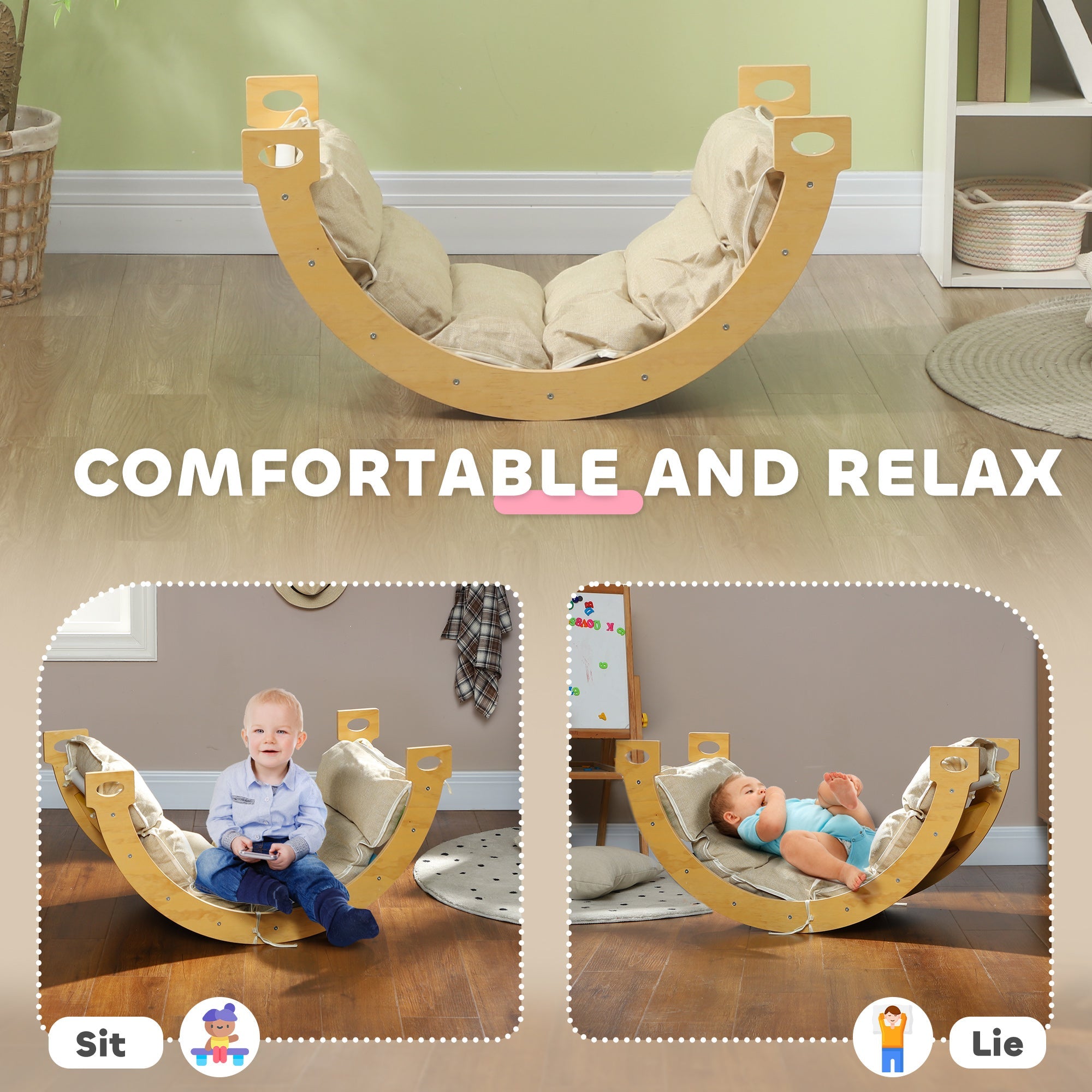 Qaba 3 in 1 Wooden Climbing Toy for Toddlers with Cushion Pad 