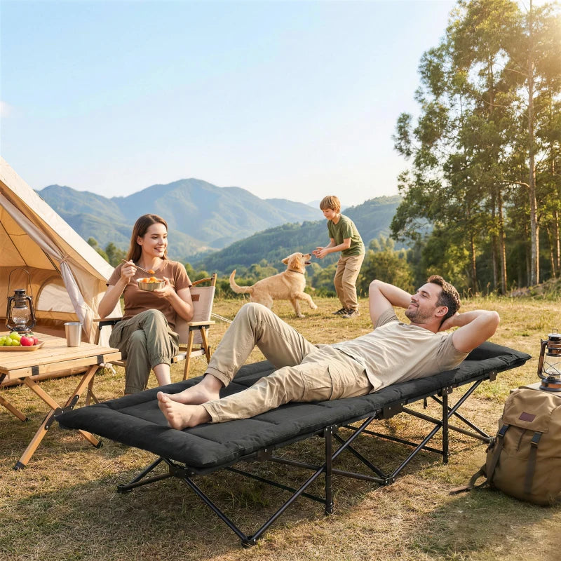 Camping Cot for Adults with Padded Cushion, 31.5" Wide Folding Bed with Carry Bag and Non-Slip Feet, Black