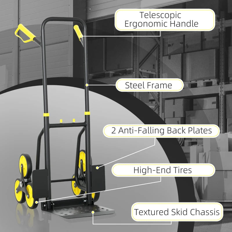 6-Wheels Stair Climber Trolley Cart, Hand Truck and Dolly, Foldable Steel Load Cart, 264lbs Capacity, Yellow