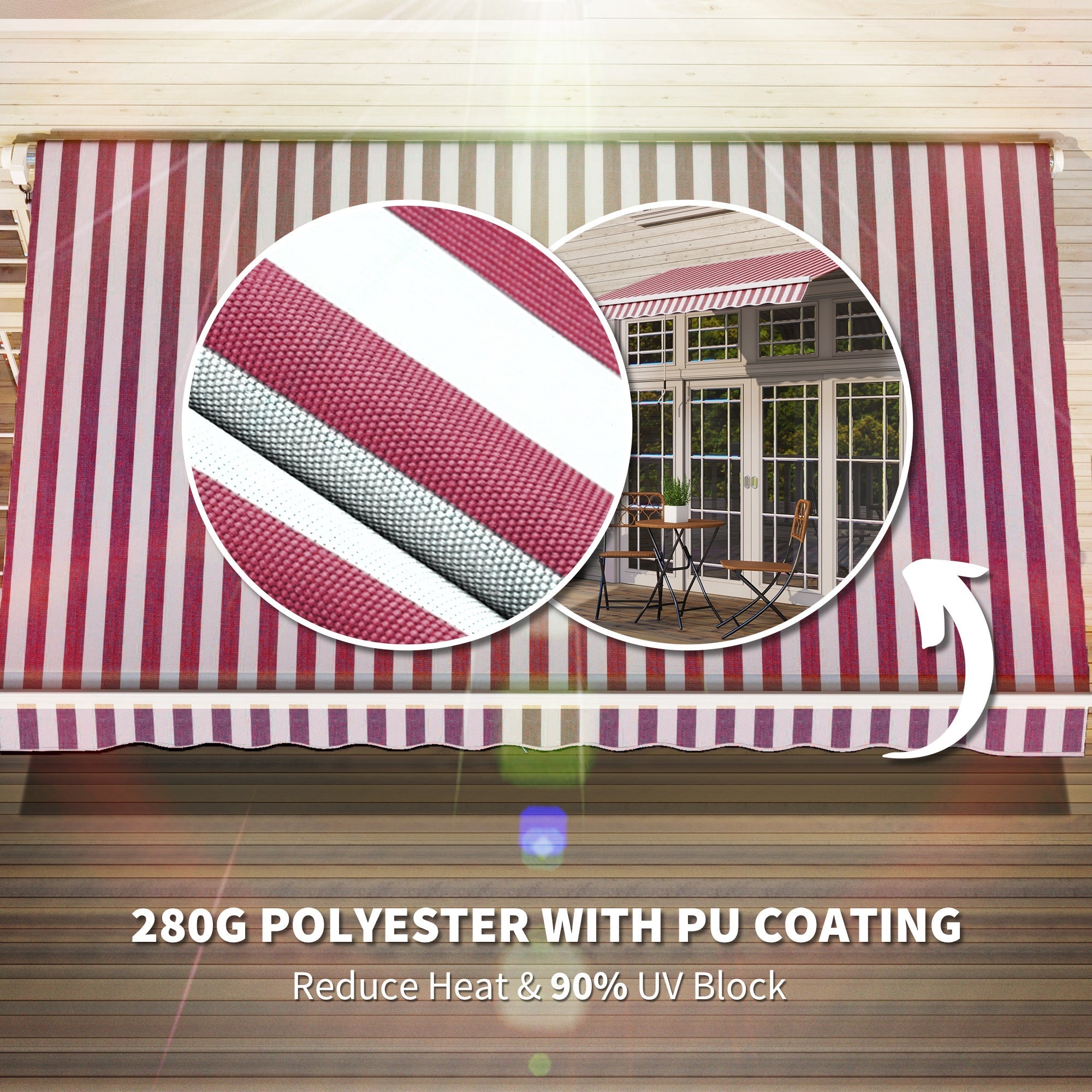 Outsunny 10' x 8' Manual Retractable Awning, Sun Shade Shelter Canopy, with Aluminum Frame and UV Protection for Patio Deck Yard Window Door, Wine Red and White Stripe 