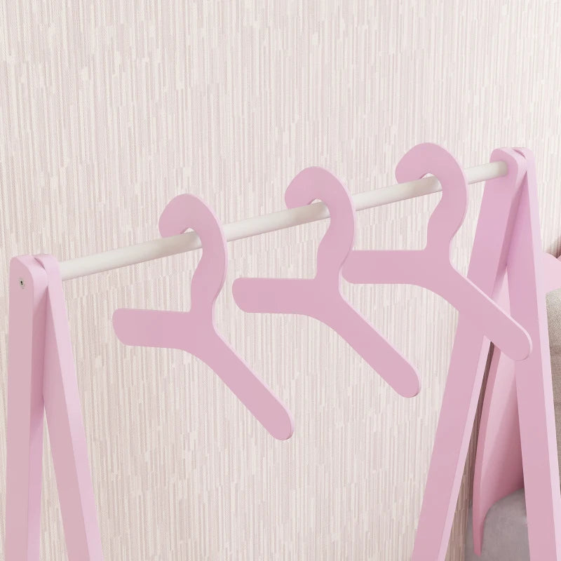 Qaba Kids Clothing Rack with Storage Shelf, Hangers, for Nursery Room, Living Room, Playroom, Pink