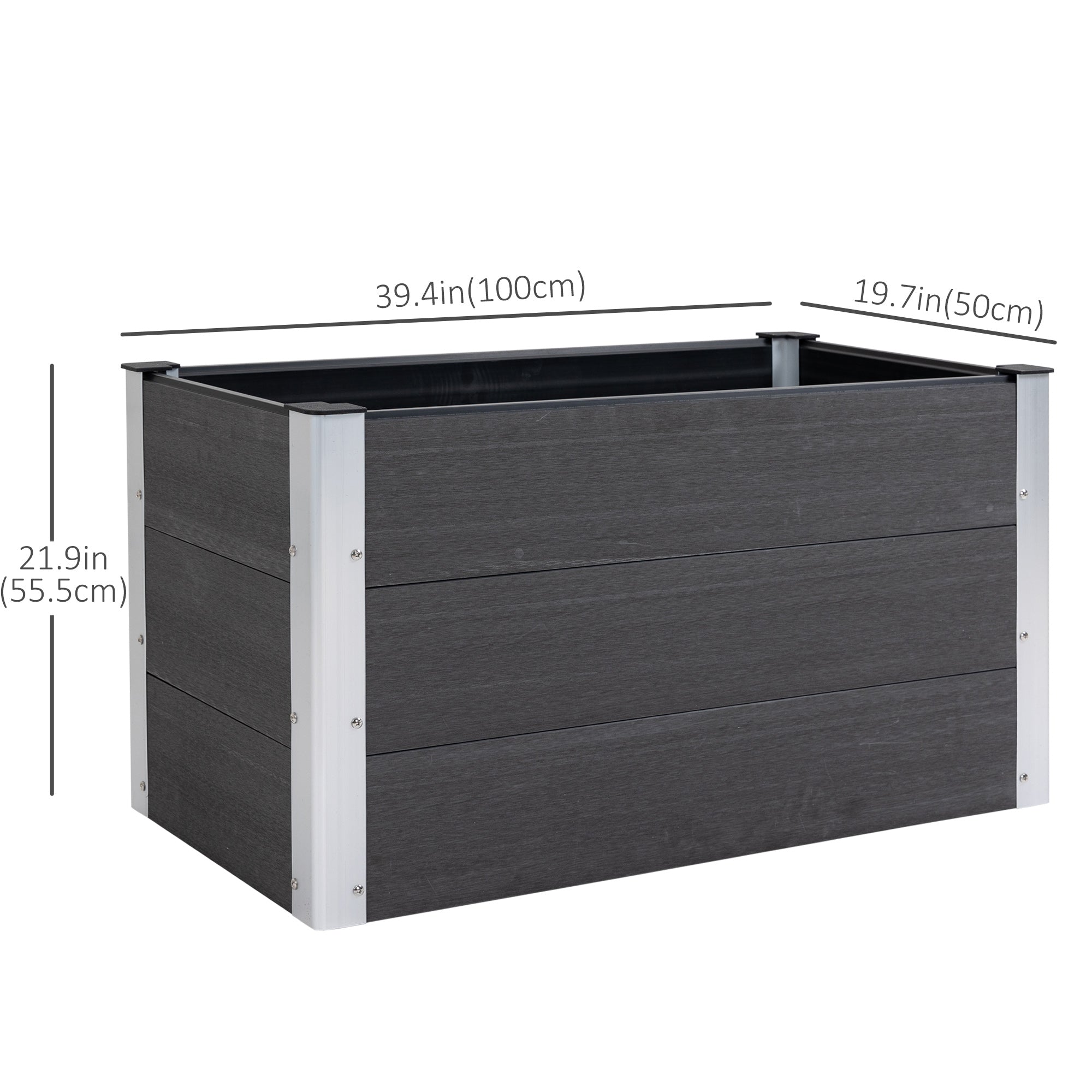 Outsunny 3'x2'x2' Raised Wood/Plastic Planter: Garden Bed for Flowers, Veggies & Herbs in Grey 
