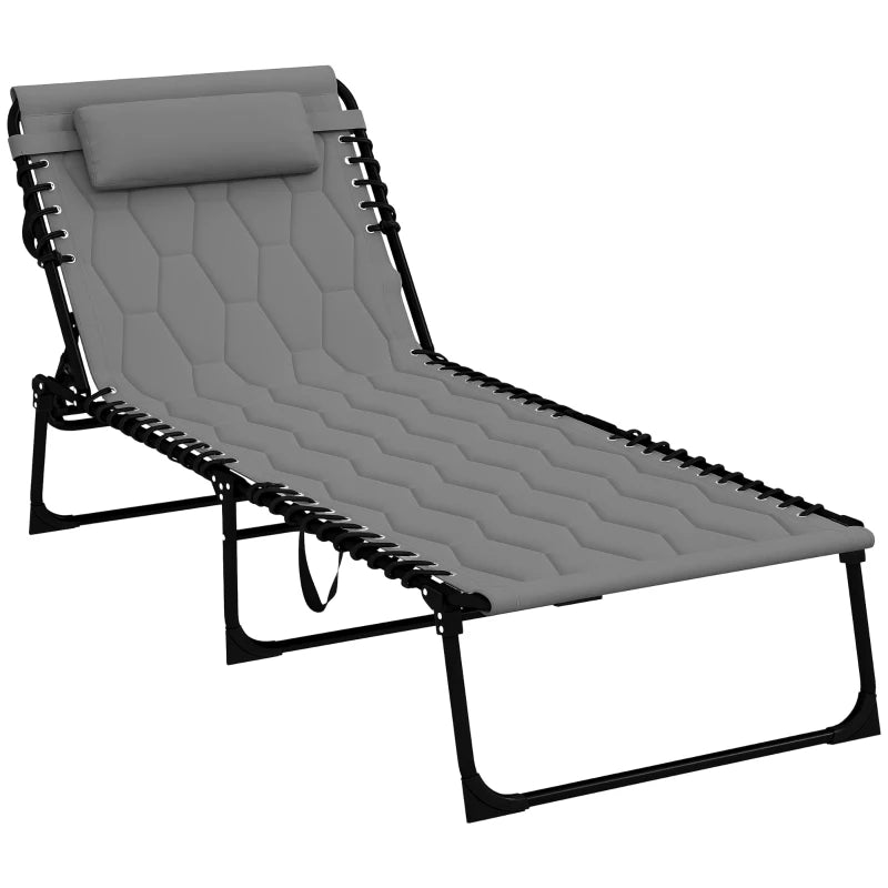 Folding Chaise Lounge with Reclining Back, 25.6" x 74" x 14.2", Grey