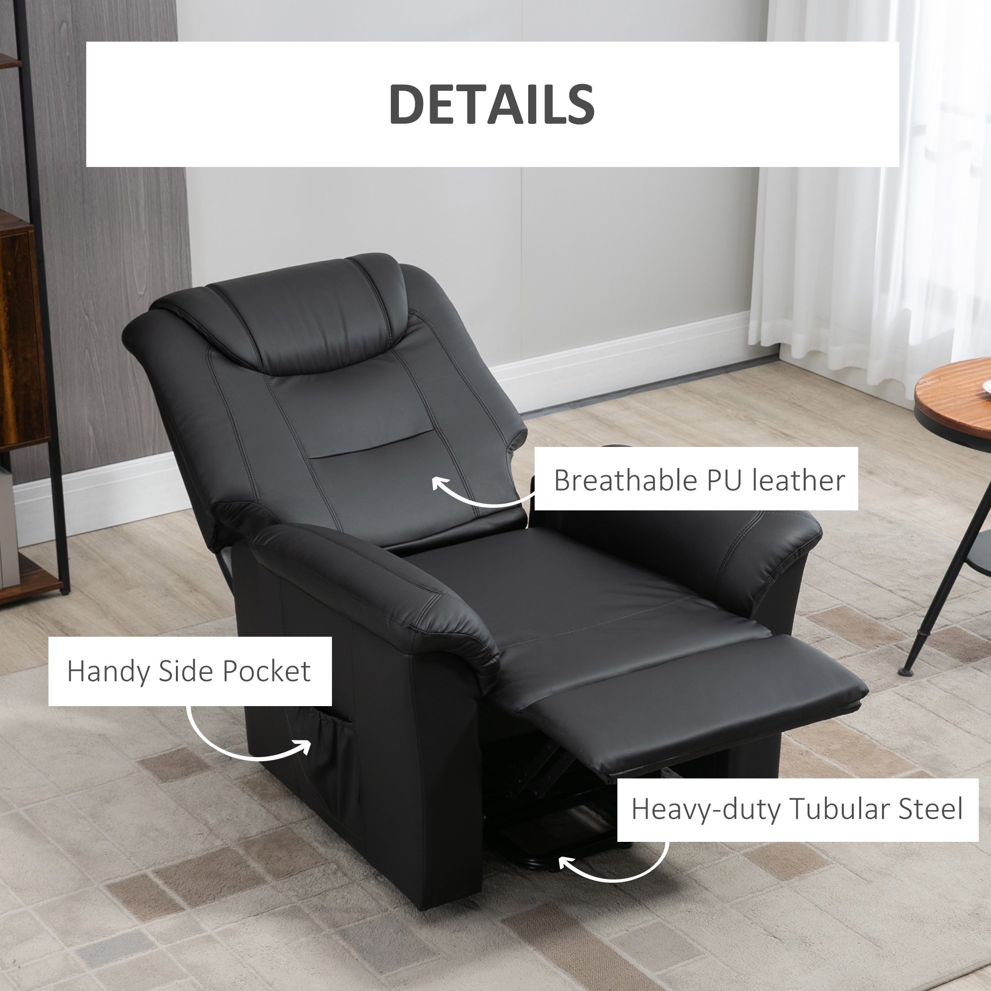 HOMCOM Electric Power Lift Recliner for Seniors PU Leather Sofa with Footrest Remote Black Living Room 