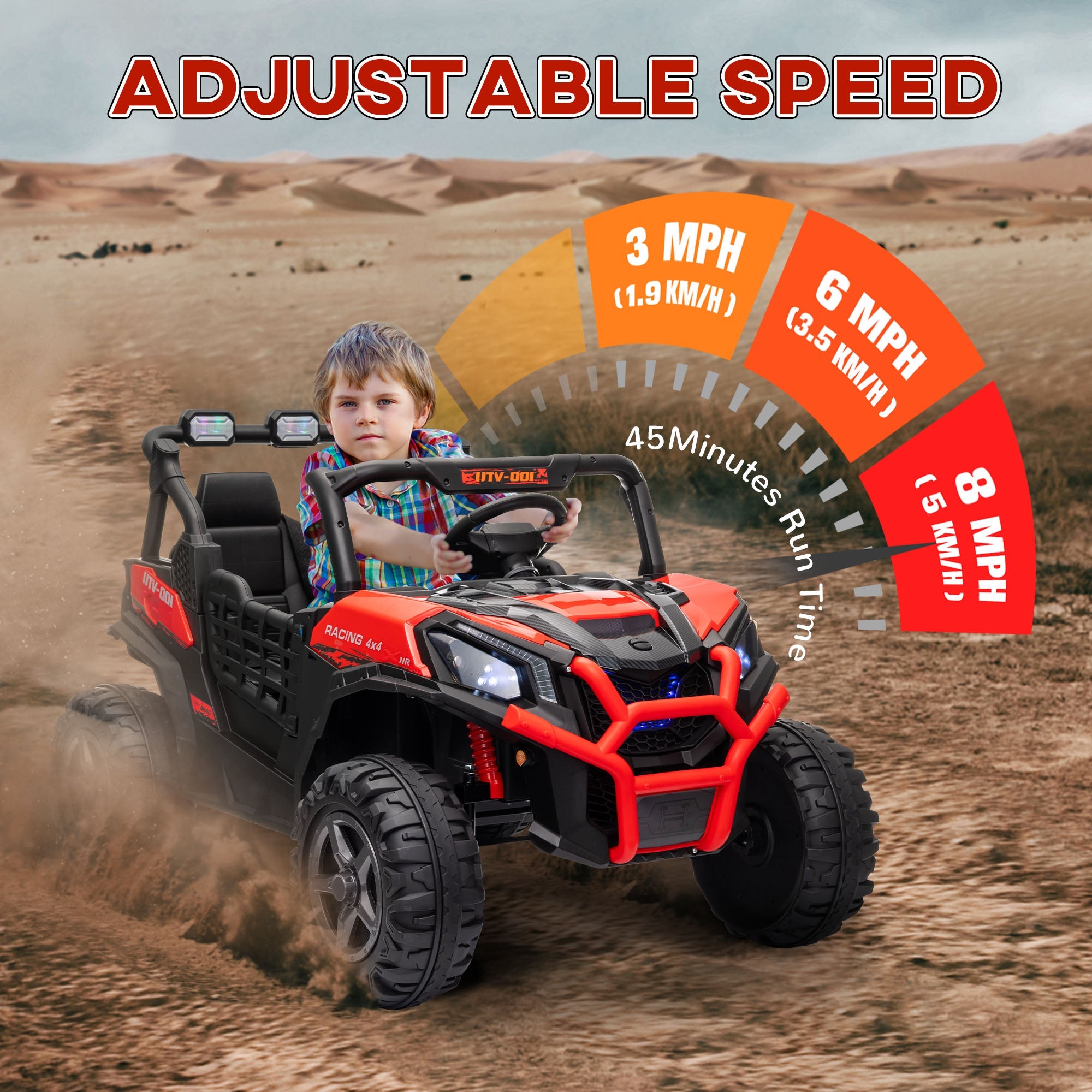 Qaba 2 Seater 24V Electric Car for Kids w/ Remote Control, 3 Speed, LED Lights, Music, Horn, Spring Suspension, Red 