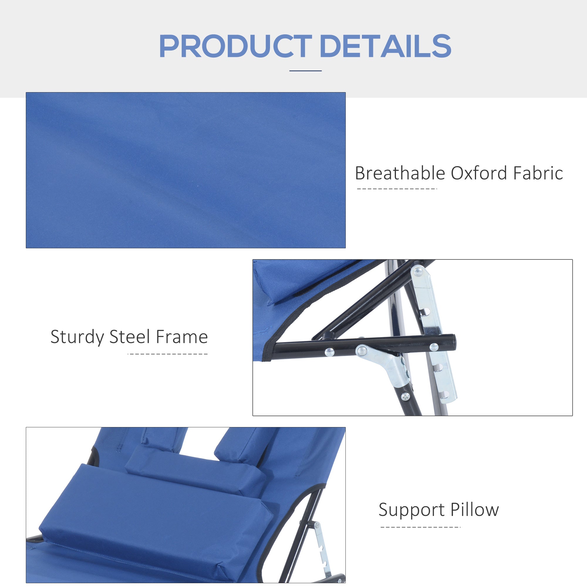 Outsunny Adjustable Garden Sun Lounger w/ Reading Hole Outdoor Reclining Seat Folding Camping Beach Lounging Bed Blue 