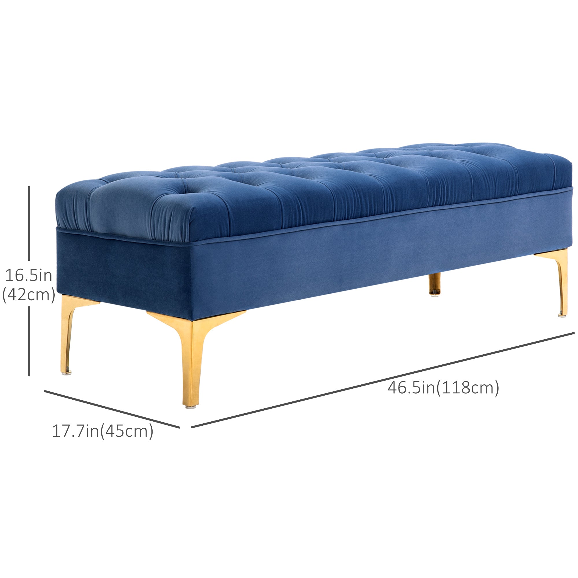 HOMCOM Velvet Upholstered Bench Button Tufted End of Bed Entryway Shoe Storage for Living Room Bedroom Decor Blue 