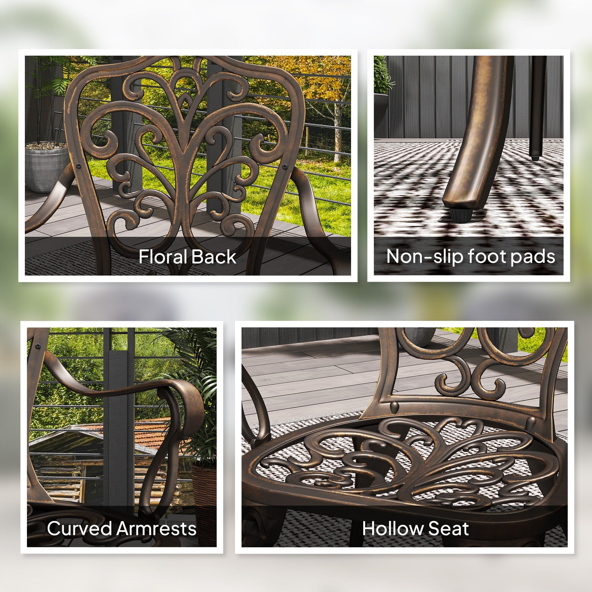 Outsunny 3 Pieces Cast Aluminum Bistro Set, Outdoor Patio Furniture Set with Umbrella Hole for Garden Balcony, Bronze 