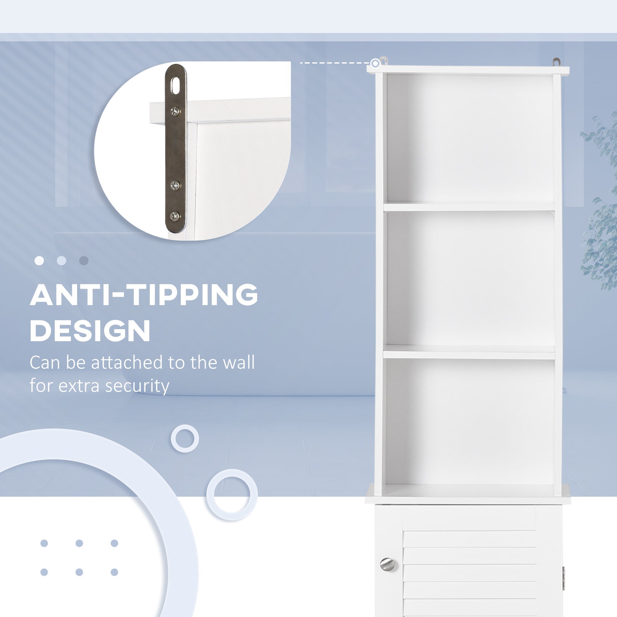 HOMCOM Linen Tower: Tall Bathroom Storage Cabinet, Freestanding 3-Tier Shelf Cupboard, White Adjustable 