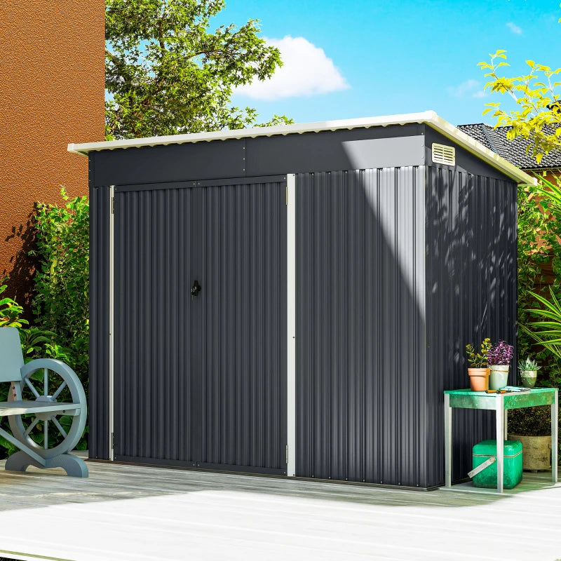 7.5' x 4.3' Outdoor Storage Shed, Waterproof Metal Garden Shed with Lockable Doors, for Backyard, Lawn, Patio, Dark Grey