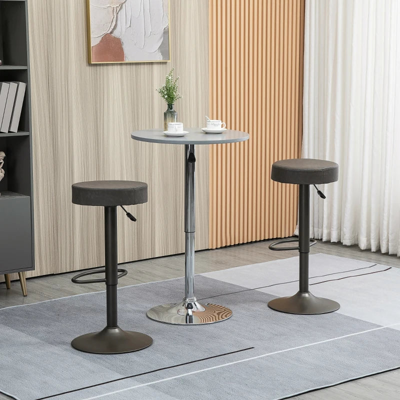 Modern Adjustable Bar Stools Set of 2, Swivel Barstool with Footrest, PU Leather Round Top for Kitchen, Dark Grey