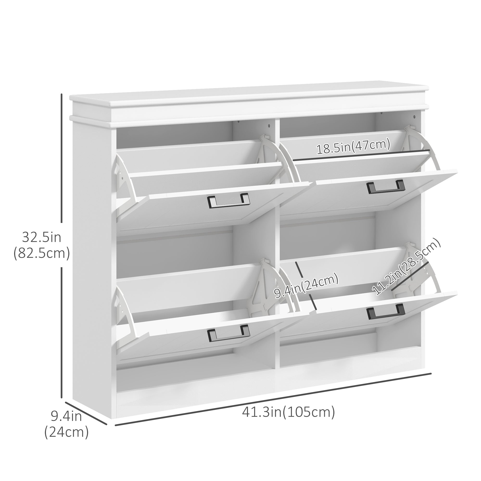 HOMCOM Space-Saving Shoe Storage Cabinet 4 Flip Drawers Adjustable Shelves for 20 Pairs Shoes White 