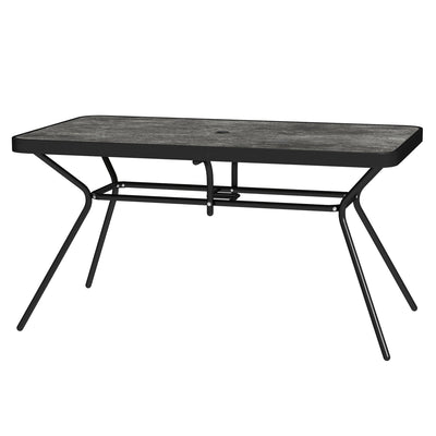 Outsunny Rectangle Outdoor Dining Table for 6, with 1.7" Umbrella Hole, Easy Clean DPC Plastic Tabletop, 55" x 31.5" x 28" 