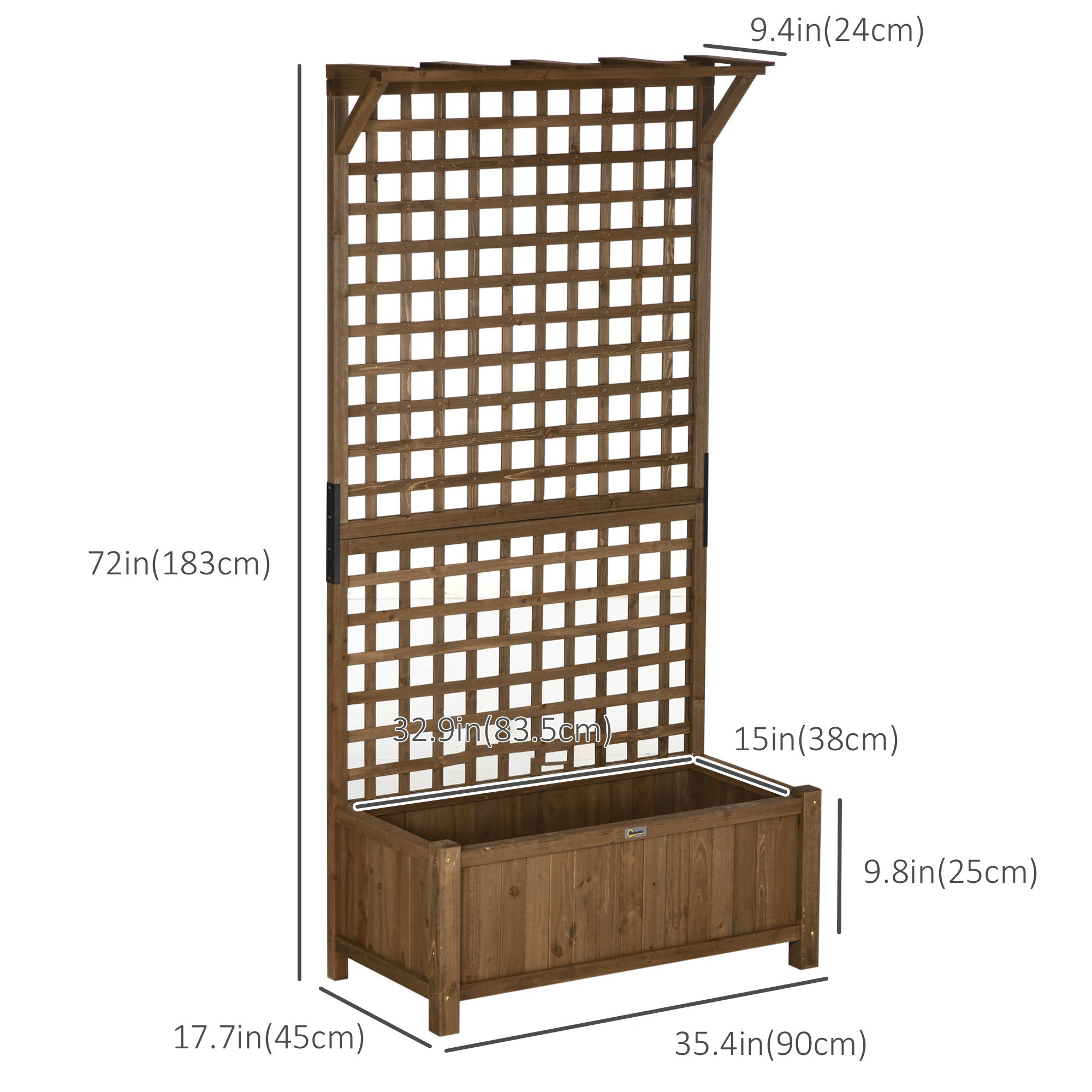 Outsunny Wood Planter with Trellis for Vine Climbing, Raised Garden Bed, Privacy Screen for Backyard, Patio, Deck, Coffee 