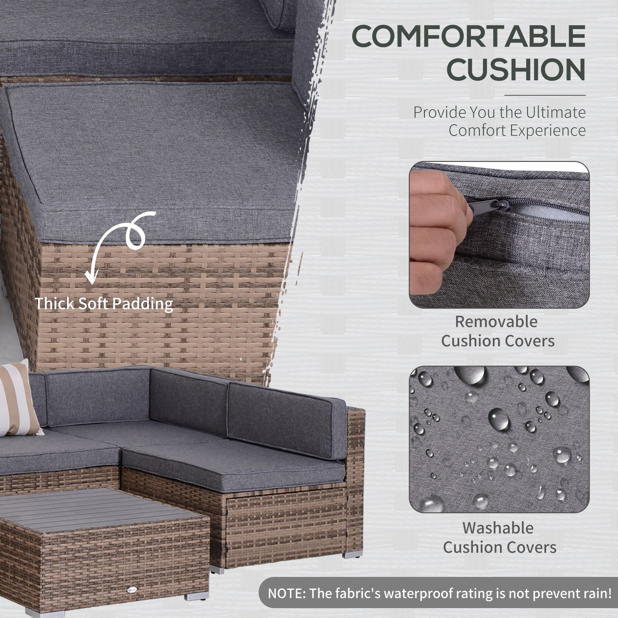 Outsunny 7-Piece Outdoor Sectional Couch, PE Rattan Sectional Sofa with UV-Resistant Cushions & Dining Table, Grey 