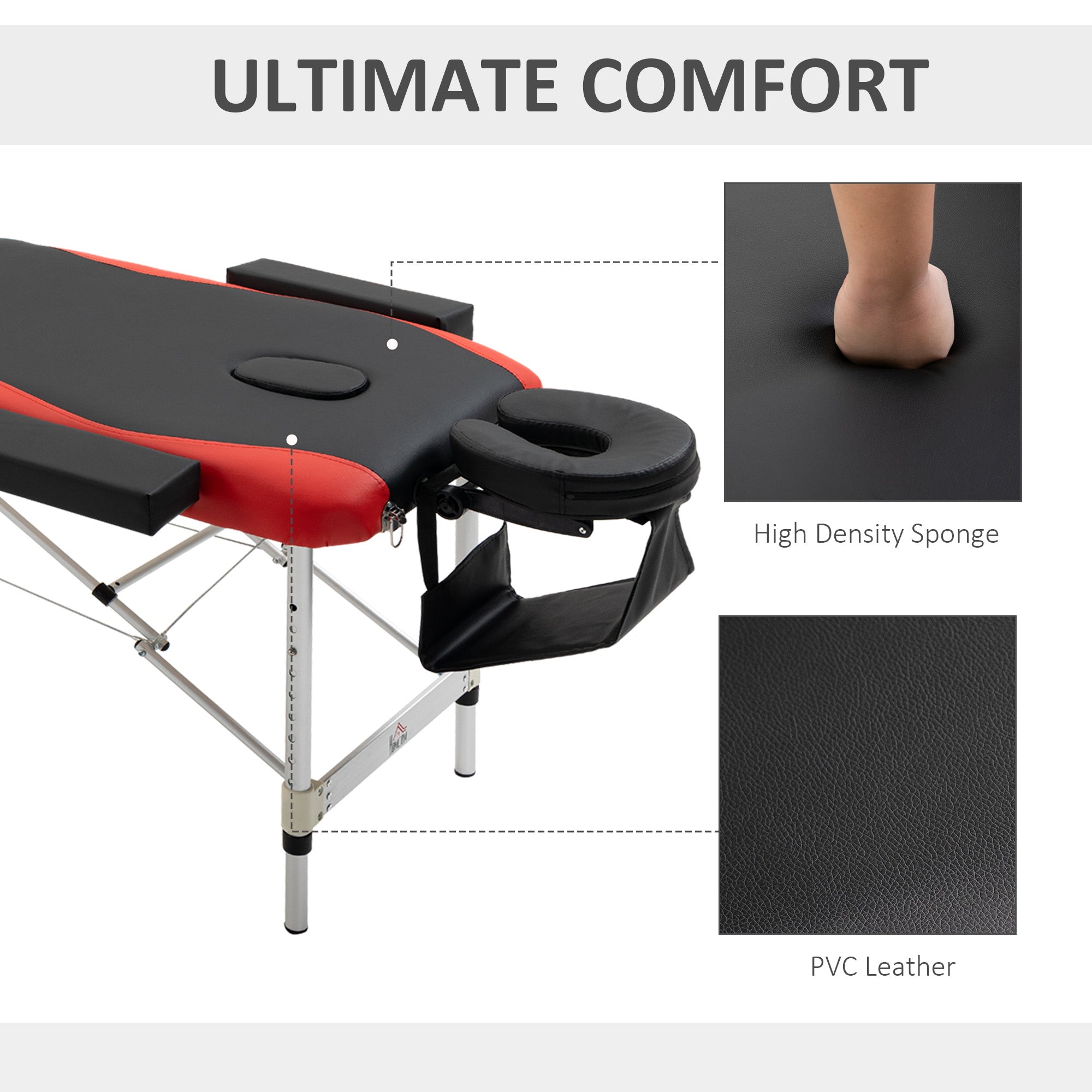 HOMCOM 73" 3 Section Foldable Massage Table Professional Salon Spa Facial Couch Bed (Black/Red) 