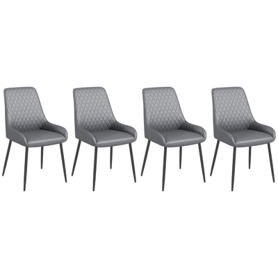HOMCOM Set of 4 Dining Chairs PU Leather Modern Kitchen Seating Metal Legs for Dining Room Living Room Black 