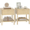 Narrow Nightstand with Rattan Elements, Bedside Table with Drawer and Storage Shelf for Bedroom, Set of 2, Natural Wood