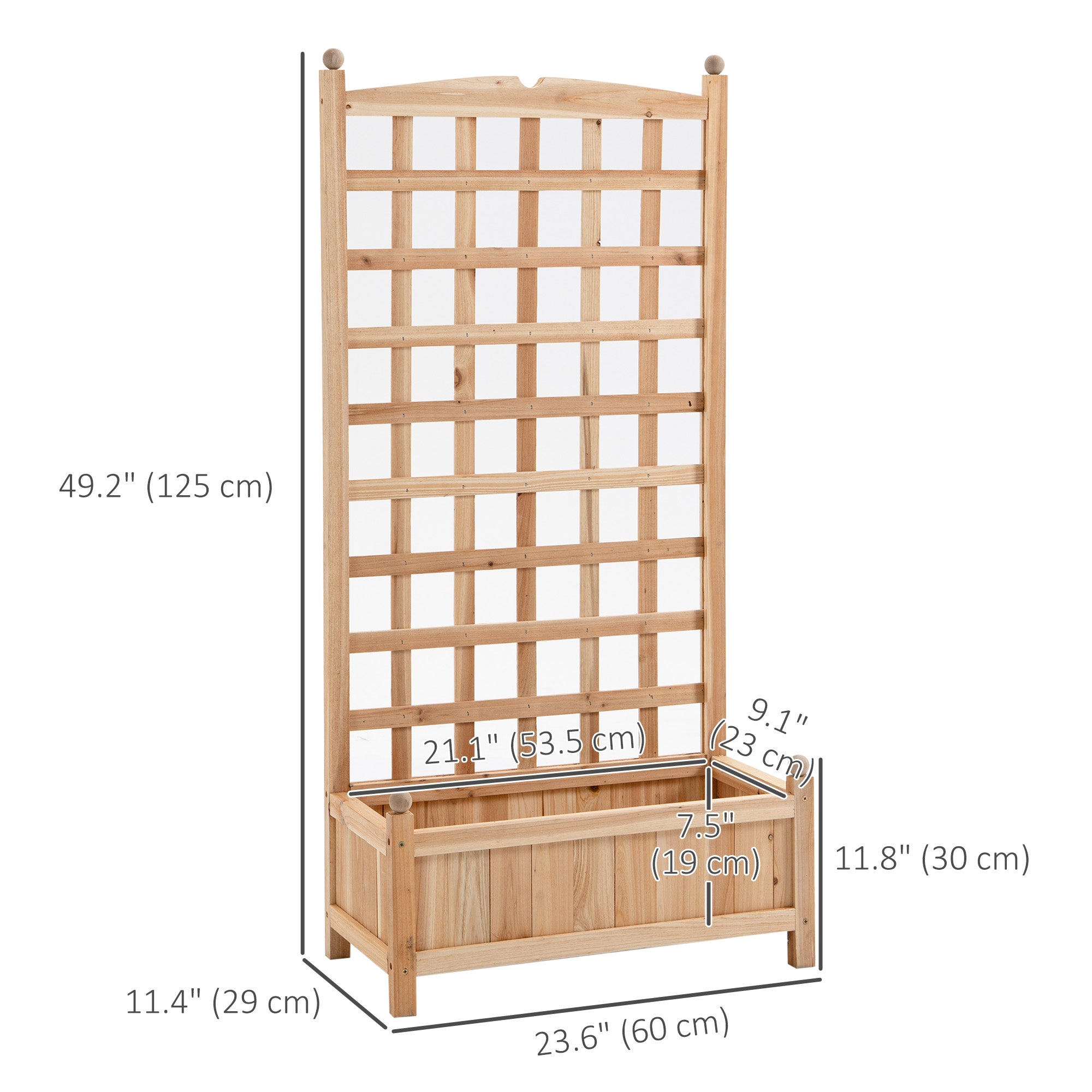 Outsunny 24"x12"x49" Raised Garden Bed: With Trellis, Wooden Design for Veggies & Flowers in Brown 