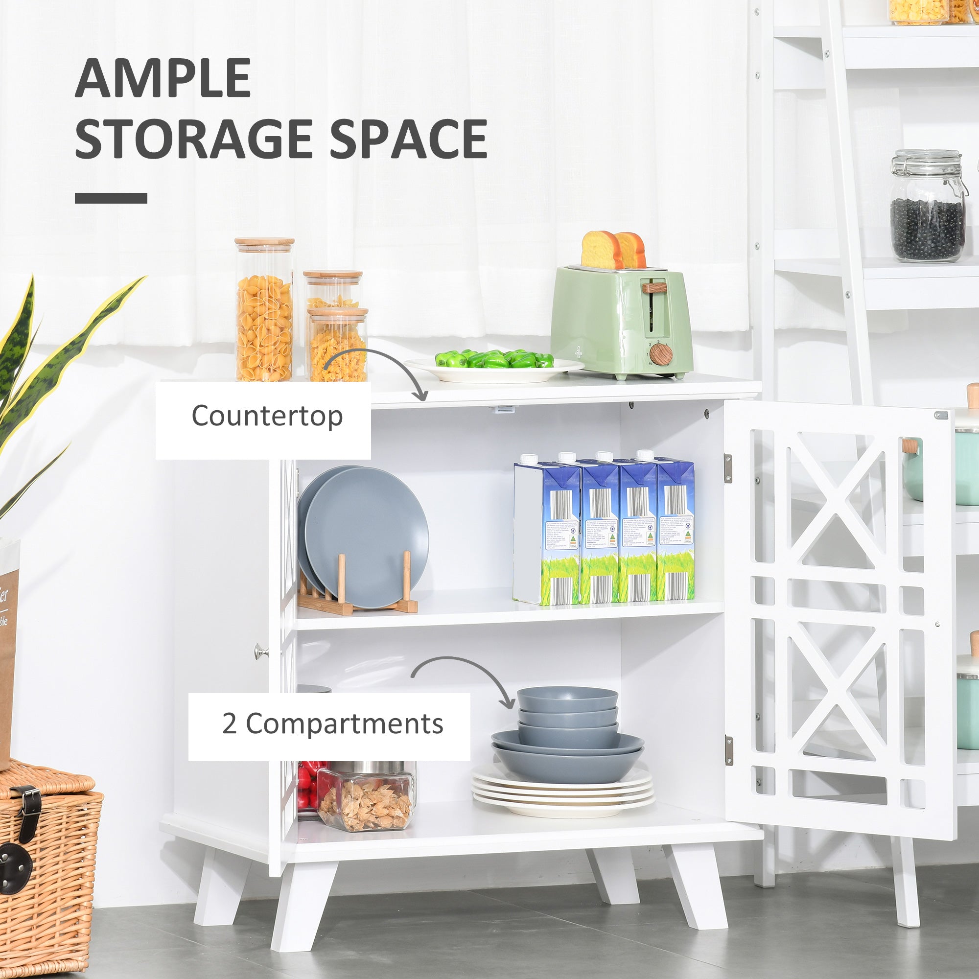 HOMCOM Modern Storage Cabinet with Fretwork Doors Shelf White Freestanding Sideboard Buffet for Contemporary Dining Living Room 