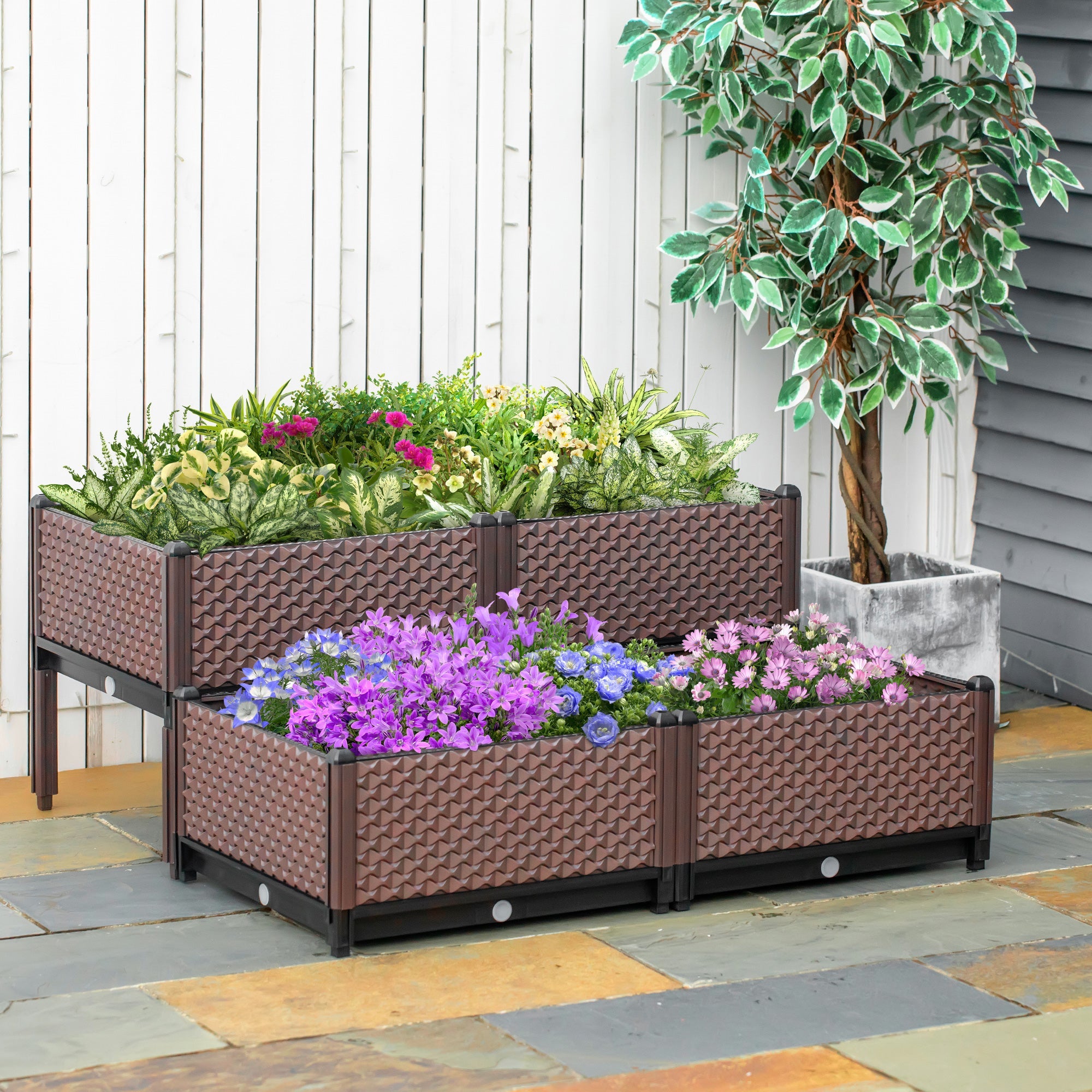 Outsunny Set of 4 Garden Raised Bed Kit, DIY Elevated Planter Box, Flower Vegetables Planting Container with Self-Watering Design 