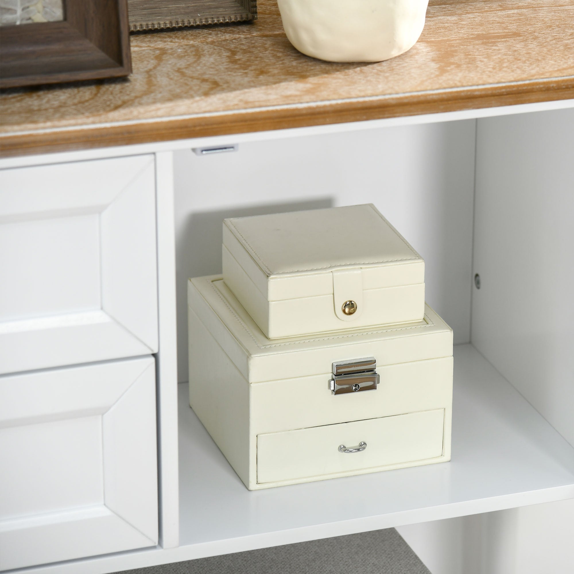HOMCOM Retro Console Table: Vintage Sofa Table with Drawers & Cabinets, Entryway/Living Room/Bedroom, White 