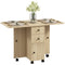 Drop Leaf Dining Table, Mobile Folding Table on Wheels with Drawers and Cabinet for Dining Room, Kitchen, Natural Wood