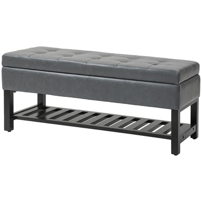 HOMCOM 44" PU Leather Tufted Ottoman Shoe Bench Storage Chest Hallway Grey 