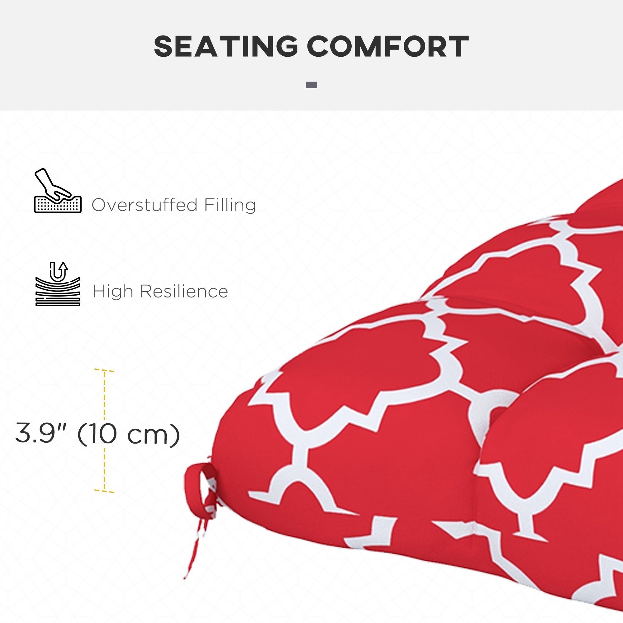 Outsunny 4-Piece Red & White Outdoor Chair Cushions with Ties, Durable & Soft Patio Chair Pillow Replacement Set 