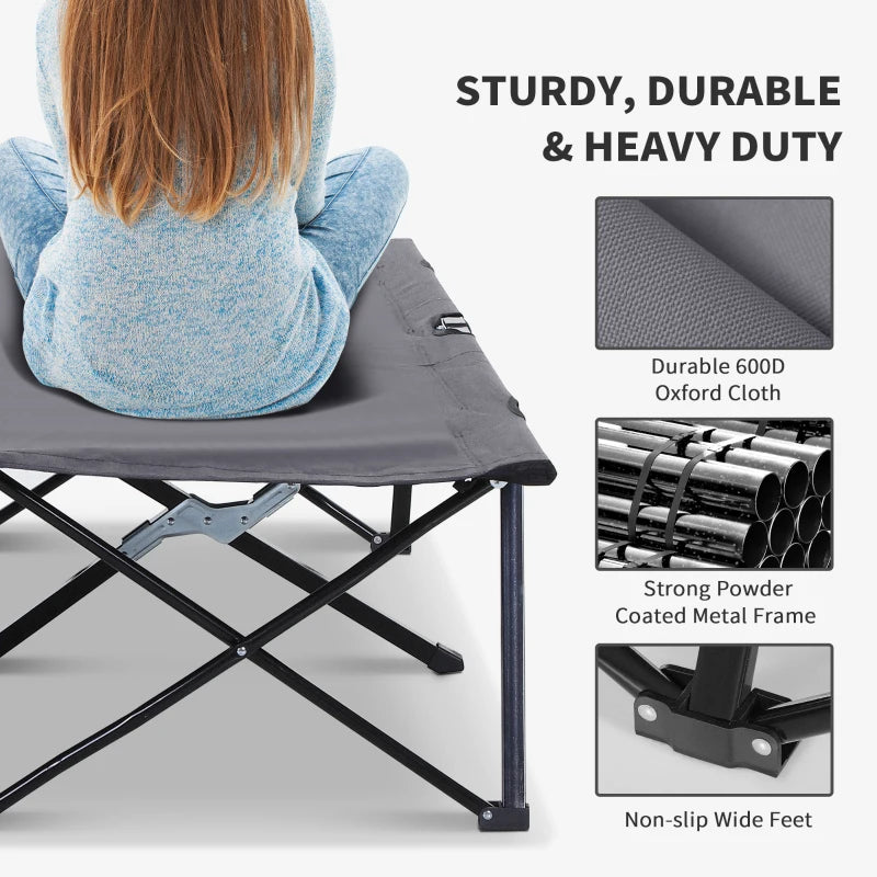 76" Two Person Folding Camping Cot Outdoor Portable Double Cot Wide Military Sleeping Bed w/ Carrying Bag Grey