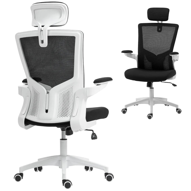 Ergonomic Office Chair, Swivel Desk Chair with Adjustable Lumbar Support, Headrest and Height, Flip-up Armrests, Black