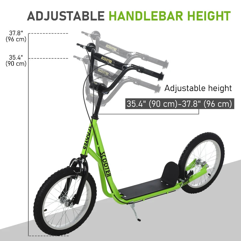 Aosom Kids Kick Scooter for 5+ Year Old, Kids Ride on Toy w/ 16'' Inflatable Wheel Dual Brakes, Green