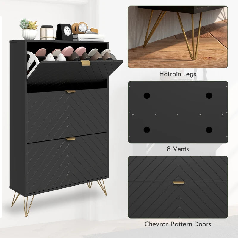 Modern Shoe Storage Cabinet with 3 Flip Drawers for 18 Pairs, Narrow Shoe Organizer for Entryway, Hallway, Black