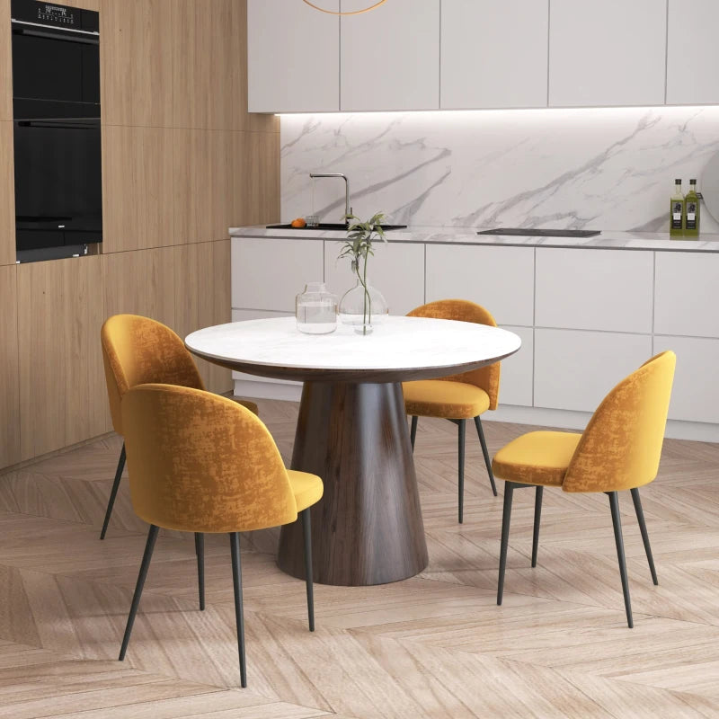 Modern Dining Chairs, Mid-Back Velvet-touch Upholstery Side Chair, Table Chair for Living Room, Dining Room, Yellow, Set of 4