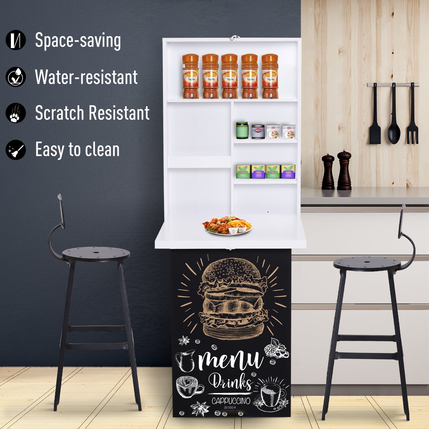HOMCOM Convertible Wall Mounted Desk Fold Out Space Saving Writing Floating Board White Black 