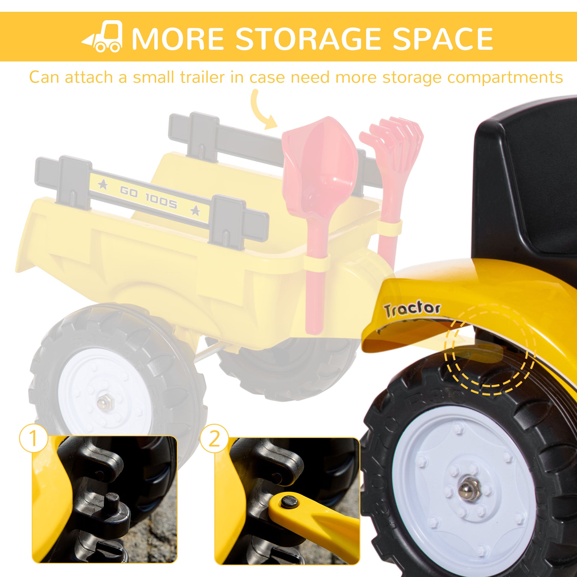 Aosom Kids Ride-On Excavator Manual Control Bucket Pretend Play Tractor Forward Backward Function 