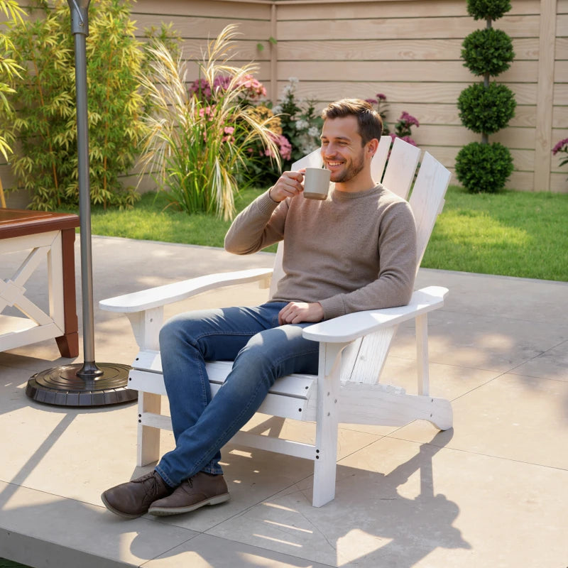 Wood Adirondack Chair, Outdoor Patio Muskoka Chair with Slatted Design for Deck, Garden, Backyard, Fire Pit, White