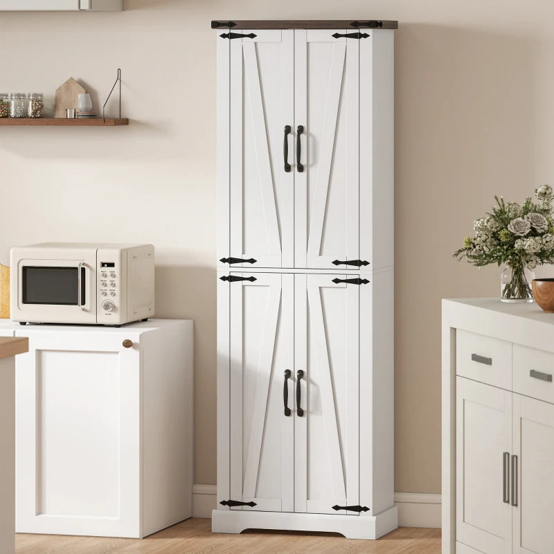 72" Pantry Cabinet, Farmhouse Freestanding Kitchen Storage Cabinet with Adjustable Shelves for Dining Room, White