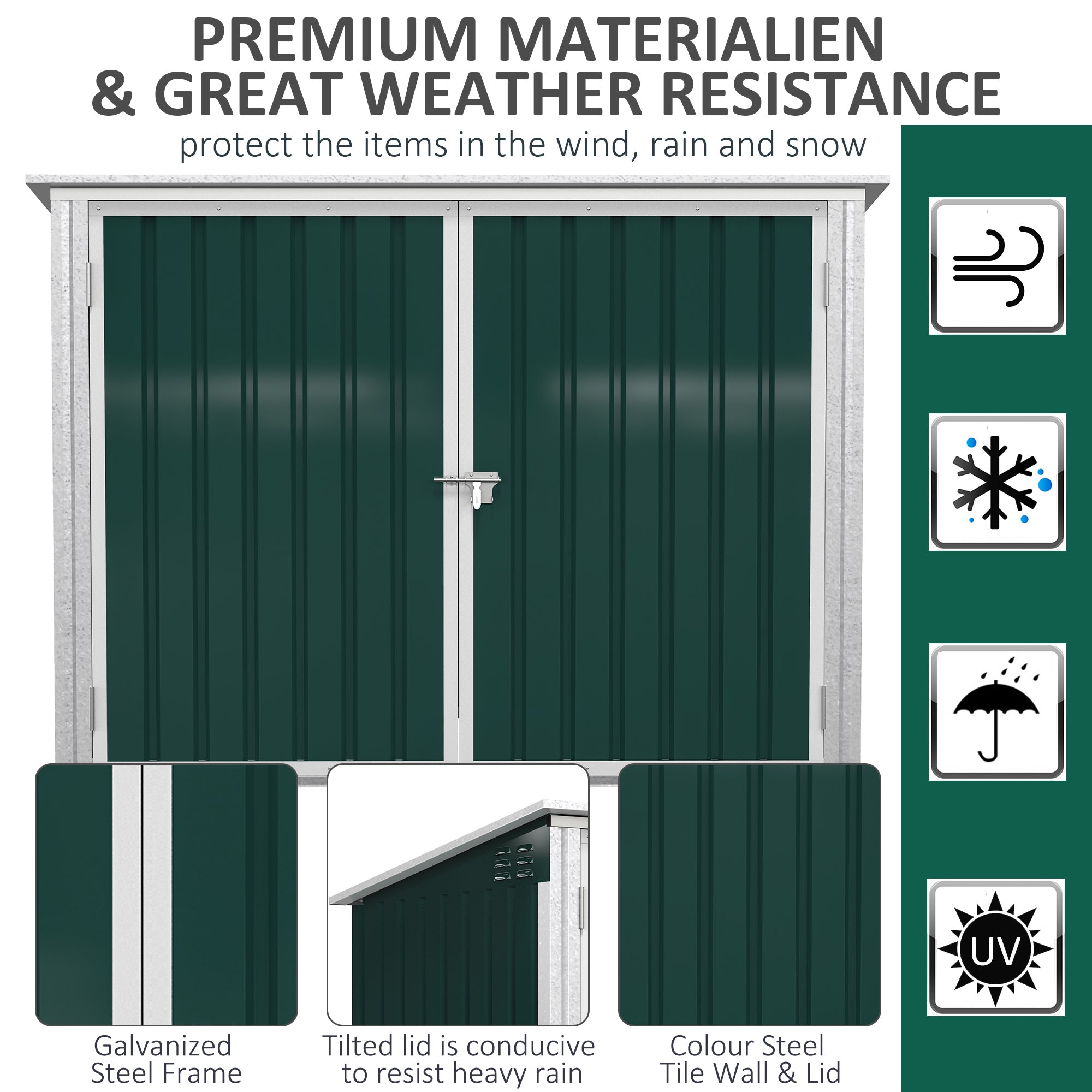 Outsunny Garbage Shed, Steel Outdoor Trash Can Cabinet with Lockable Double Doors & Ventilation for 2 Trash Bins, Green 