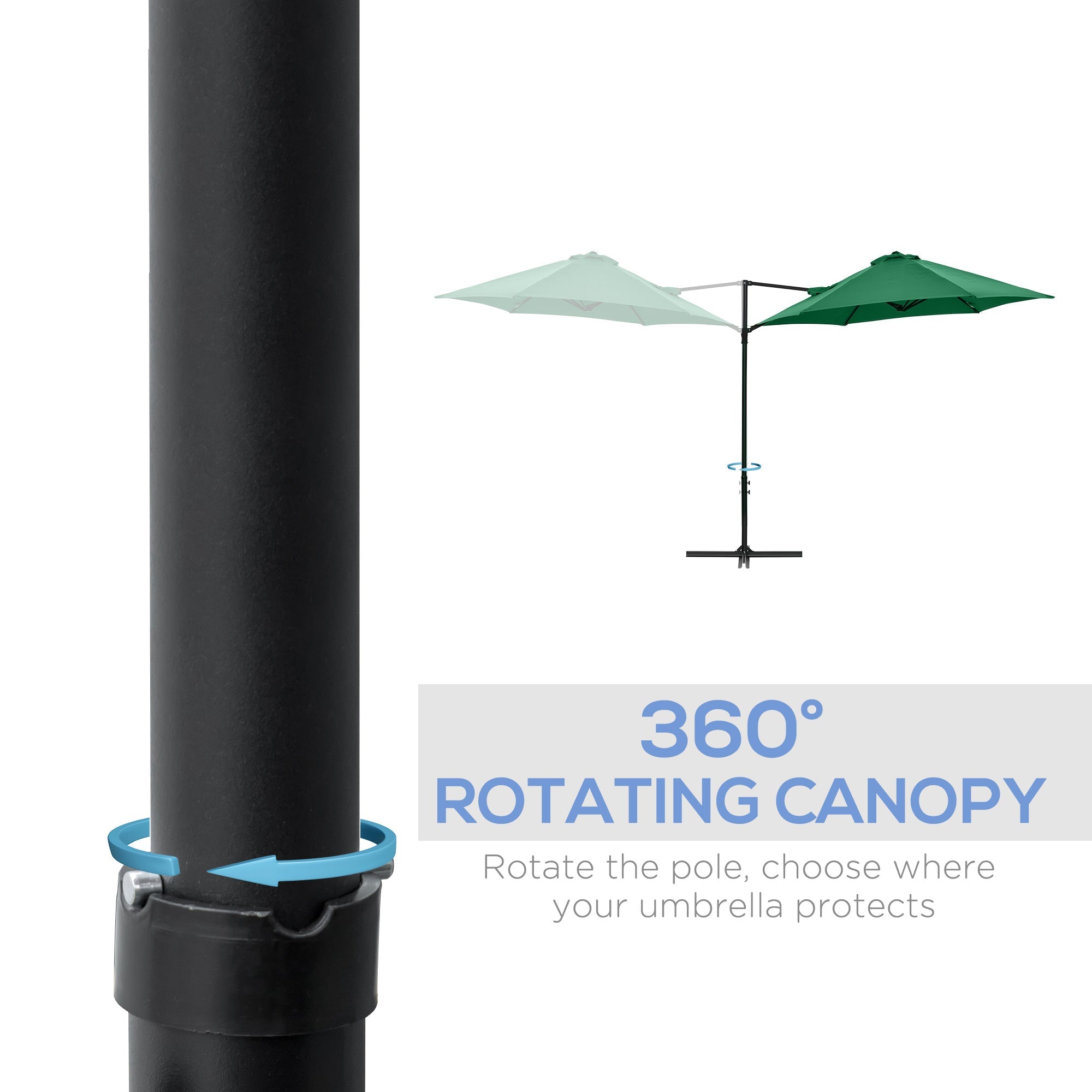 Outsunny Rotating Refuge: Offset Patio Umbrella 8.5FT with 360° Rotation, Cantilever Hanging Sun Shade Outdoor Shelter, Green Canopy 
