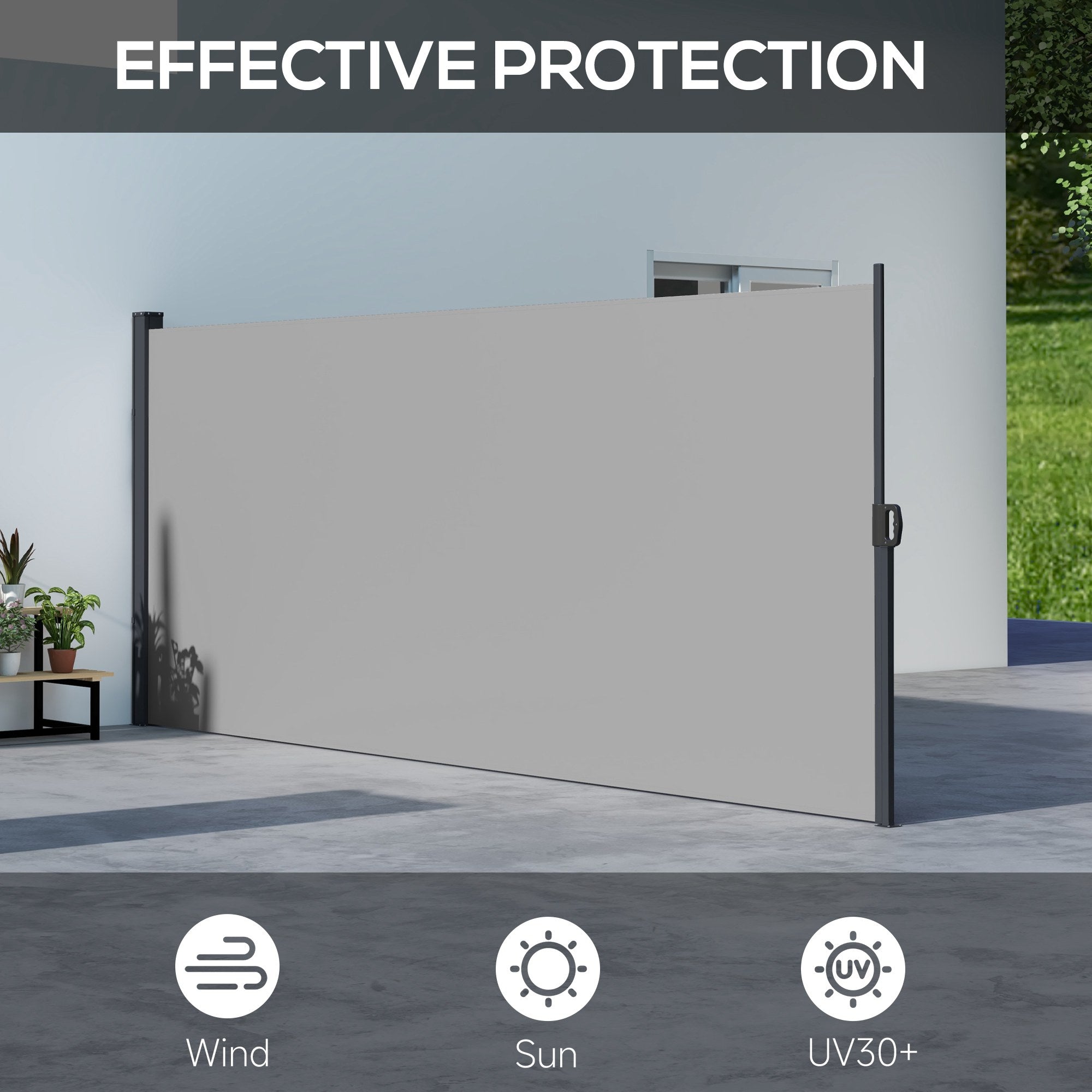 Outsunny 13' x 5' Retractable Side Awning, Outdoor Privacy Screen for Garden, Hot Tub, Balcony, Terrace, Pool, Light Grey 