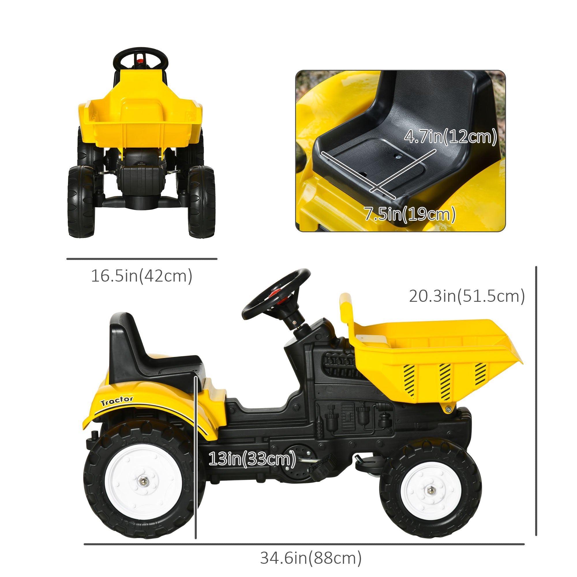 Aosom Kids Ride-On Excavator Manual Control Bucket Pretend Play Tractor Forward Backward Function 