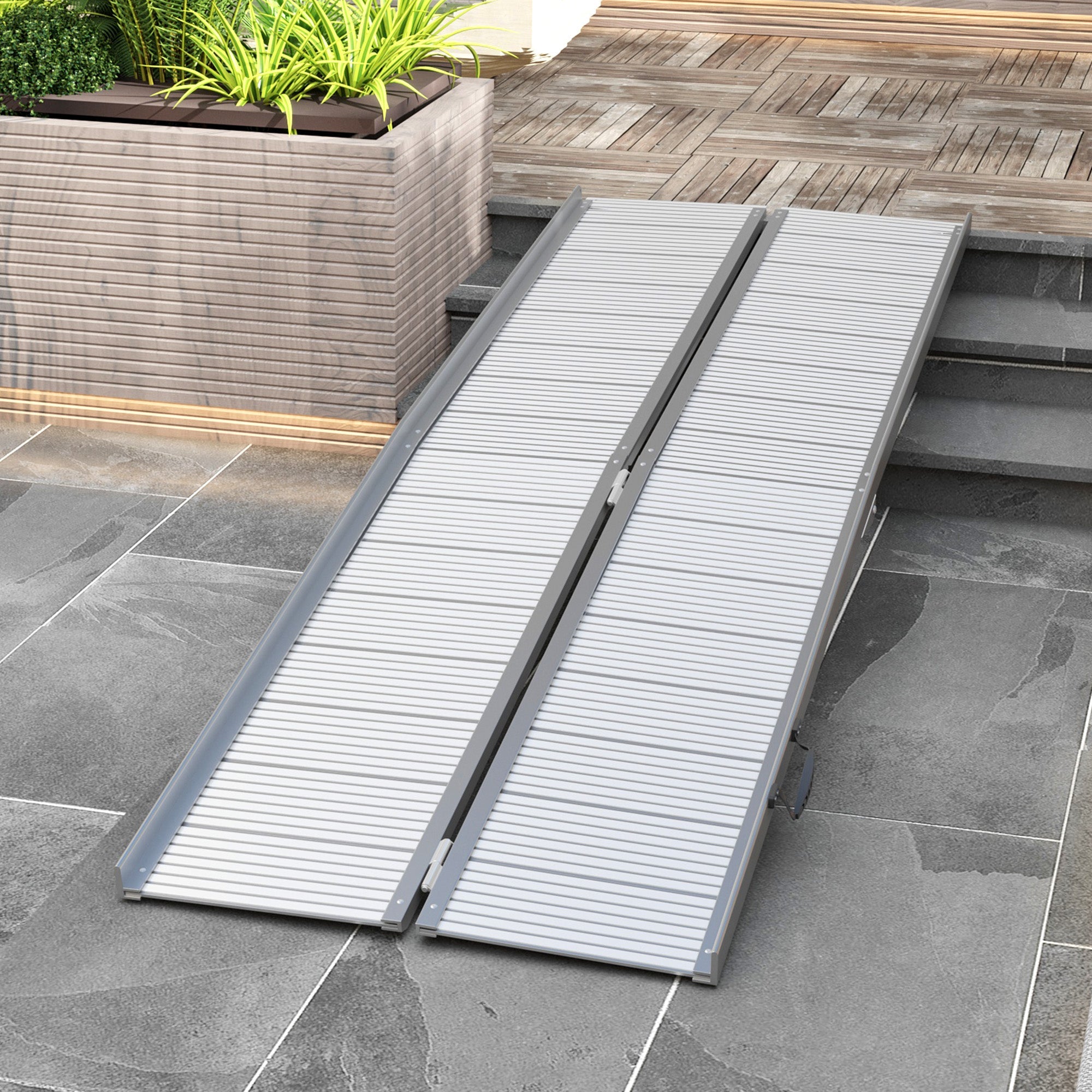 HOMCOM 8' Foldable Handicap Ramp for Home, Steps, Doorways, Aluminum Portable Wheelchair Ramp, Textured Threshold Ramp, Silver 