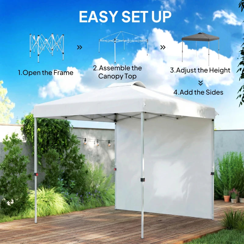 8 x 8 ft Pop Up Canopy with 1 Sidewall, Carry Bag and 4 Sand Bags, Height Adjustable Instant Sun Shelter, White