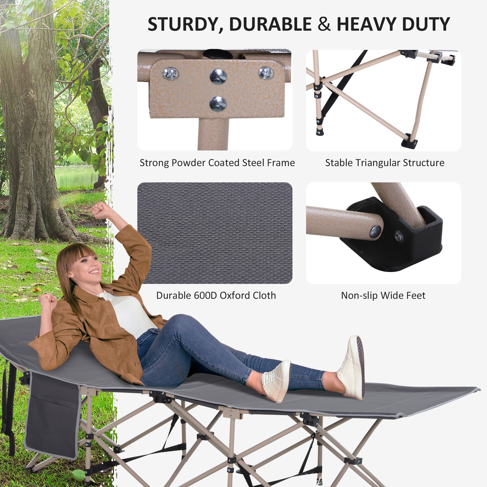 Outsunny Portable Camping Comfort: Folding Cot for Adults, Outdoor Sleeping Bed with Carry Bag, Grey 