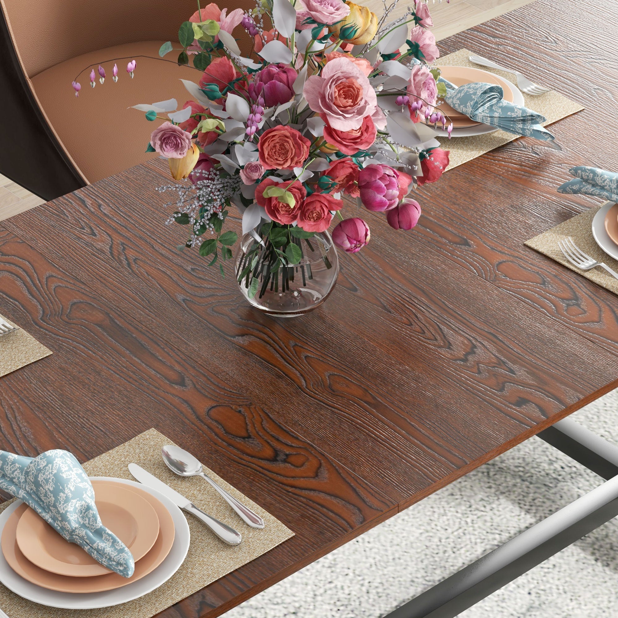 HOMCOM 63-79" Collapsible Dining Table 2-4 People Foldable Kitchen Steel Frame Dining Room Brown Wood Grain 