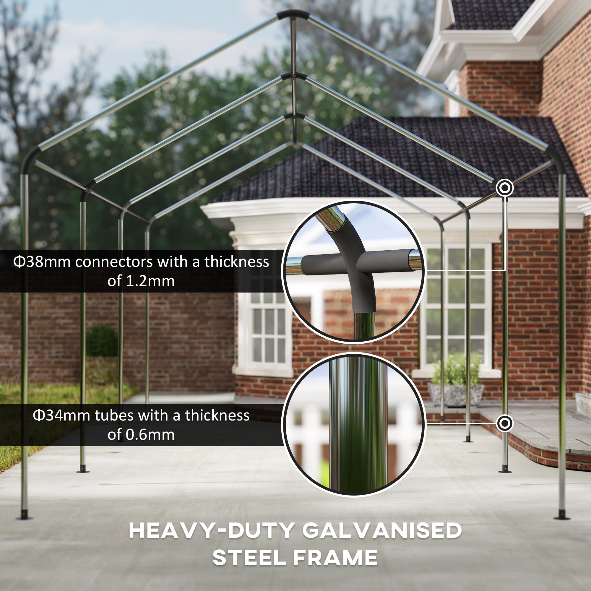 Outsunny 10 x 20ft Portable Garage Heavy Duty Carport with 2 Roll-up Doors and Removable Sidewalls for Car, Truck, Boat, White 