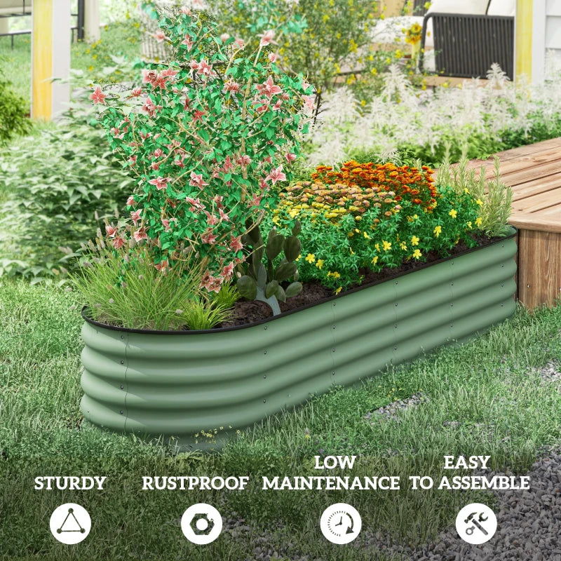 8 x 2 x 1.5 FT Galvanized Steel Raised Garden Bed, Metal Garden Bed Planter Box with Safety Edging, Green