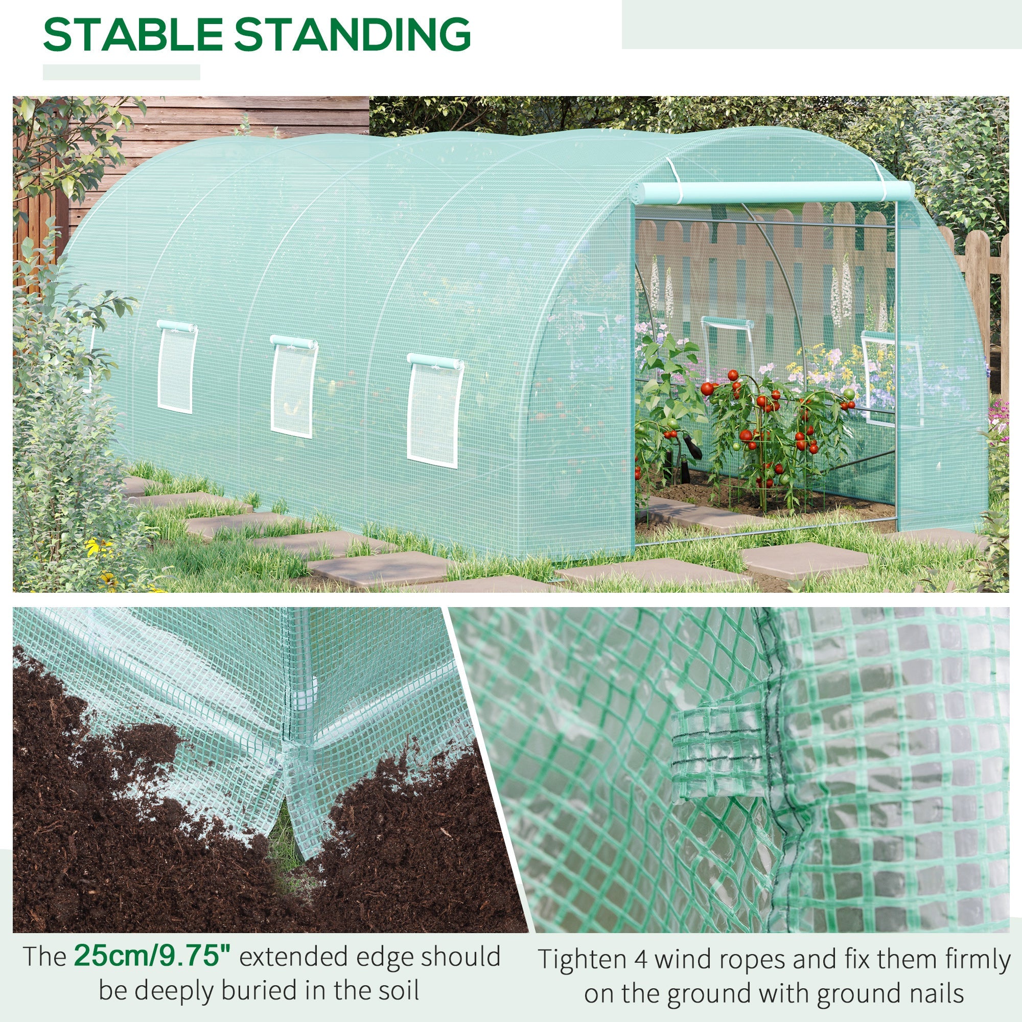 Outsunny 20x10x7ft Heavy Duty Walk-in Greenhouse, Outdoor Backyard Seed Plant Vegetables Growing Warm House, Flower Polytunnel Shelter 