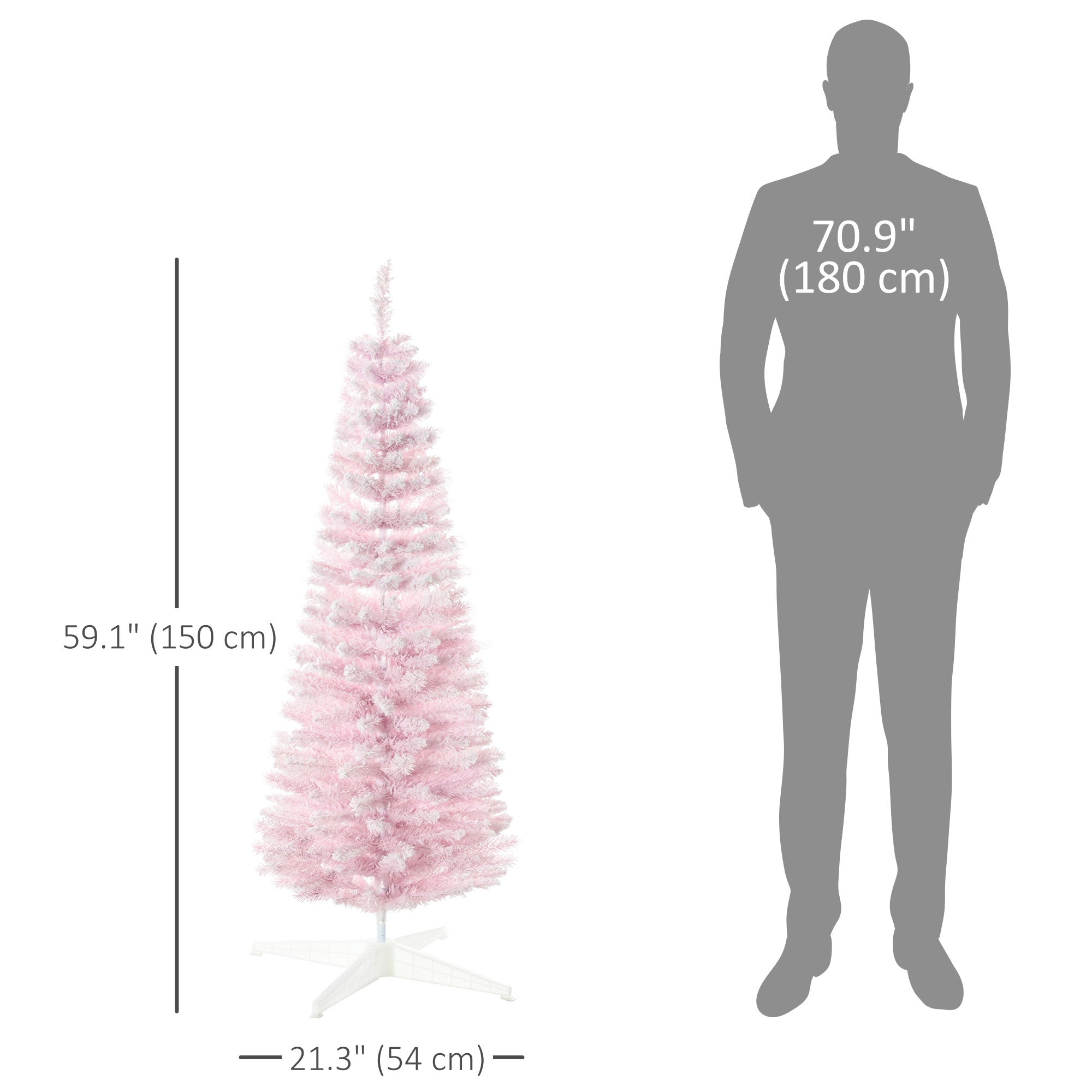 HOMCOM 5ft Flocked Christmas Tree, Pencil Artificial Christmas Tree with Realistic Branches, Pink 